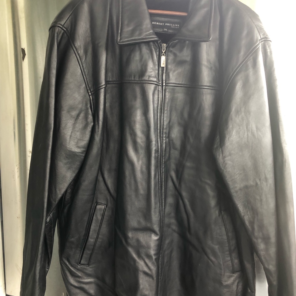 Men's Black Genuine Leather Jacket With Removable Inner Lining Size 2xl